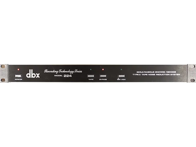 dbx 224 Zweikanaliges Type-II-Rauschunterdrückungssystem für Bandgeräte mit simultanem Encode/Decode und dbx-Disc-Wiedergabe.